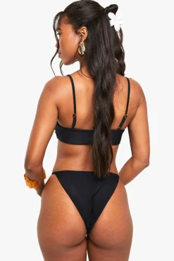 Top de bikini à encolure plongeante orné de pierres en résine