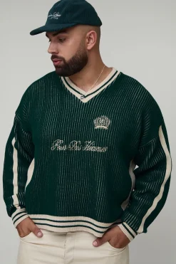 Top de football Plus tricoté et brodé à col en V