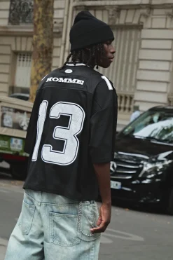 Top de hockey varsity en maille, surdimensionné, à coupe boxy et col en V