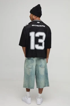 Top de hockey varsity en maille, surdimensionné, à coupe boxy et col en V