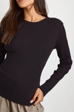 boohoo Top de maternité basique en maille côtelée à manches longues, coupe longue et ajusté<Femme Basiques|Tops