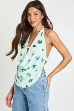 boohoo Top Dos-nu À Col Bénitier Brodé De Sequins<Femme Tops