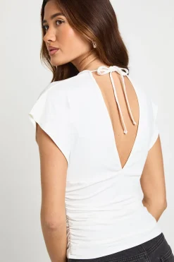 Top Dos Nu Col V Taille Cintrée en Tissu Slinky Mat