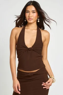 boohoo Top Dos Nu À Double Couche Avec Détail Nœud Et Encolure Américaine En Tissu Slinky<Femme Tops