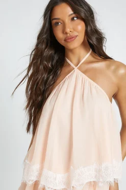 boohoo Top Dos Nu En Mousseline Avec Bordure En Dentelle<Femme Satin Et Dentelle|Tops