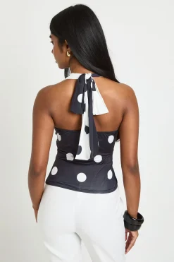 boohoo Top Dos-nu À Pois Contrastés En Tissu Slinky<Femme Pois|Tops