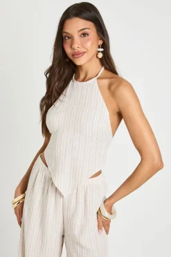 boohoo Top Dos-nu Rayé Aspect Lin De Plage<Femme Tenues De Plage