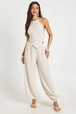 boohoo Top Dos-nu Rayé Aspect Lin De Plage<Femme Tenues De Plage