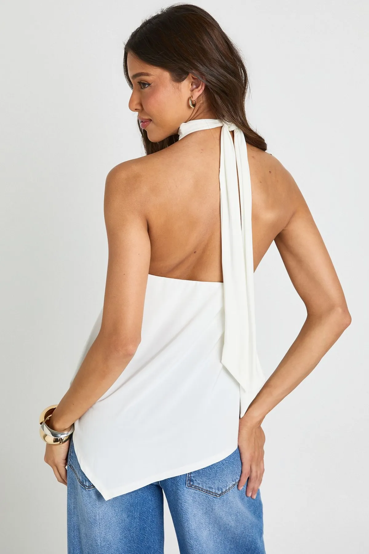 boohoo Top Drapé Dos Nu À Encolure Américaine Avec Découpe<Femme Tons Neutres|Tops