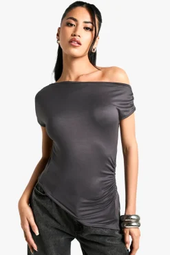 Top drapé super doux à épaules dénudées avec effet froncé