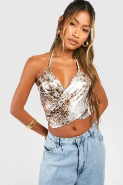 Top à détails drapés en foil
