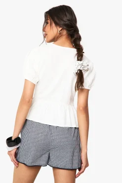 boohoo Top à effet lin à nœud et manches bouffantes<Femme Tops