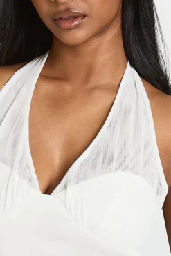 boohoo Top En Bengaline À Encolure Américaine Avec Empiècement En Résille<Femme Tops