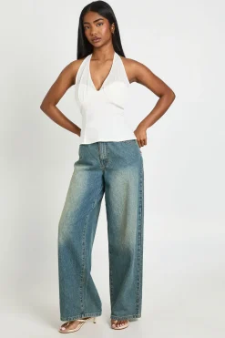 boohoo Top En Bengaline À Encolure Américaine Avec Empiècement En Résille<Femme Tops