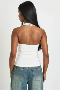 boohoo Top En Bengaline À Encolure Américaine Avec Empiècement En Résille<Femme Tops