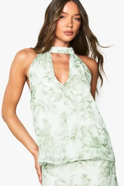 Top en chiffon floral à encolure halter