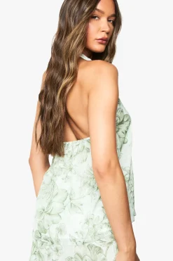 Top en chiffon floral à encolure halter