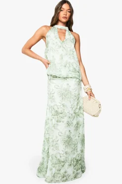 Top en chiffon floral à encolure halter
