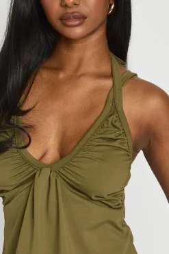boohoo Top À Encolure Américaine Plissé Avec Décolleté En V<Femme Tops D’Automne|Looks De Rentrée