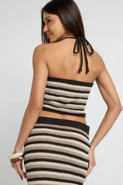 Top En Crochet Rayé À Col Licou