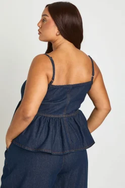Top En Denim À Bretelles Avec Ourlet À Volants Grande Taille
