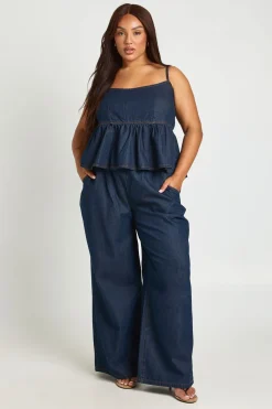 Top En Denim À Bretelles Avec Ourlet À Volants Grande Taille
