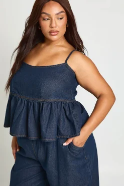 Top En Denim À Bretelles Avec Ourlet À Volants Grande Taille