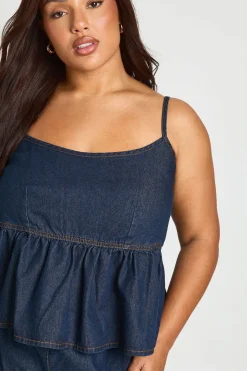 Top En Denim À Bretelles Avec Ourlet À Volants Grande Taille