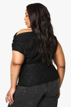 TOP EN DENTELLE À ENCOLURE ASYMETRIQUE GRANDE TAILLE