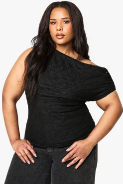 TOP EN DENTELLE À ENCOLURE ASYMETRIQUE GRANDE TAILLE