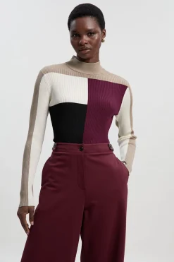 KarenMillen Top en maille côtelée à blocs de couleurs Slinky<Femme Pulls Et Gilets|Toutes Les Mailles