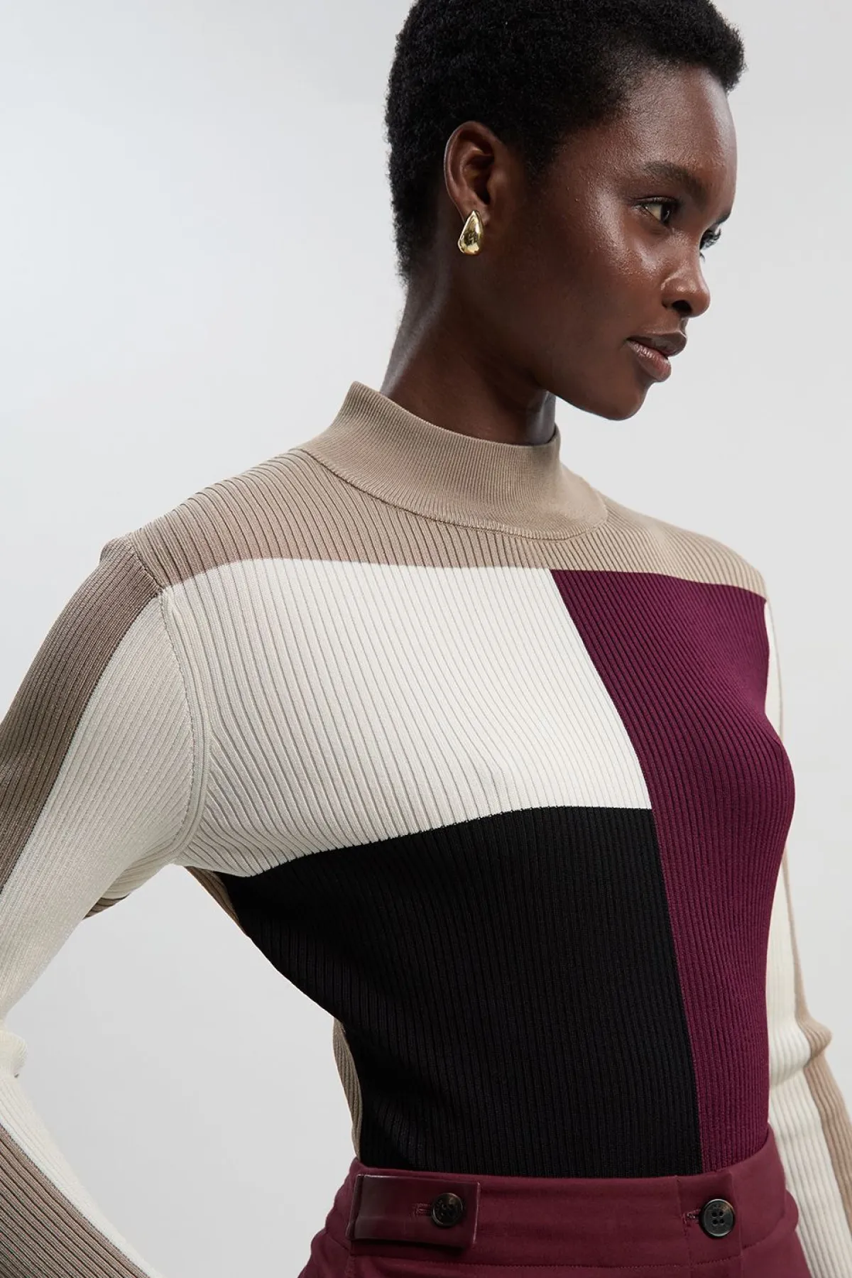 KarenMillen Top en maille côtelée à blocs de couleurs Slinky<Femme Pulls Et Gilets|Toutes Les Mailles