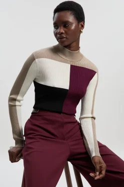 KarenMillen Top en maille côtelée à blocs de couleurs Slinky<Femme Pulls Et Gilets|Toutes Les Mailles