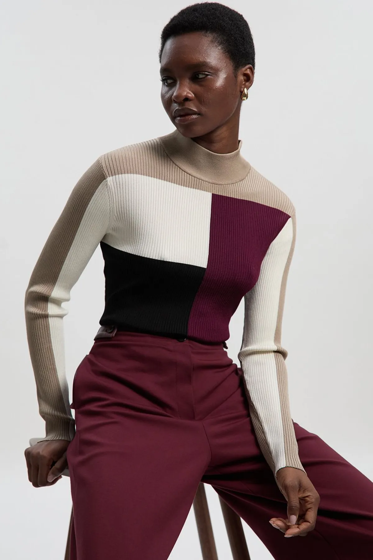 KarenMillen Top en maille côtelée à blocs de couleurs Slinky<Femme Pulls Et Gilets|Toutes Les Mailles