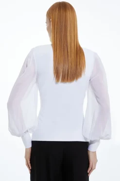 Top en maille à effet bandage, détail zip et manches en chiffon