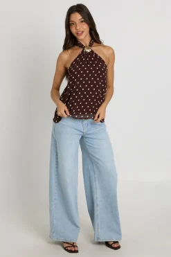 boohoo Top En Mousseline À Pois Avec Encolure Dos-nu Et Détail Doré<Femme Pois|Tops