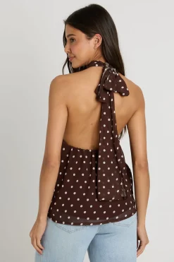 boohoo Top En Mousseline À Pois Avec Encolure Dos-nu Et Détail Doré<Femme Pois|Tops