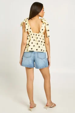 boohoo Top En Popeline À Pois Avec Nœuds Aux Épaules<Femme Pois|Tops