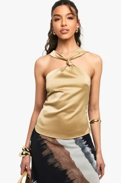 boohoo Top en satin avec détails de bretelles nouées<Femme Satin Et Dentelle|Tops