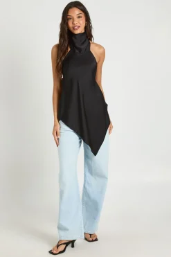 Top En Satin À Col Cheminée Et Dos Noué