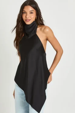 Top En Satin À Col Cheminée Et Dos Noué