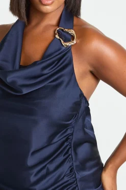 Top En Satin À Col Licou Avec Bordure Dorée Grande Taille