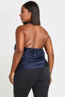 Top En Satin À Col Licou Avec Bordure Dorée Grande Taille