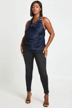 Top En Satin À Col Licou Avec Bordure Dorée Grande Taille