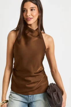 boohoo Top en satin à encolure drapée haute<Femme Satin Et Dentelle|Tops