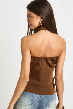 boohoo Top en satin à encolure drapée haute<Femme Satin Et Dentelle|Tops