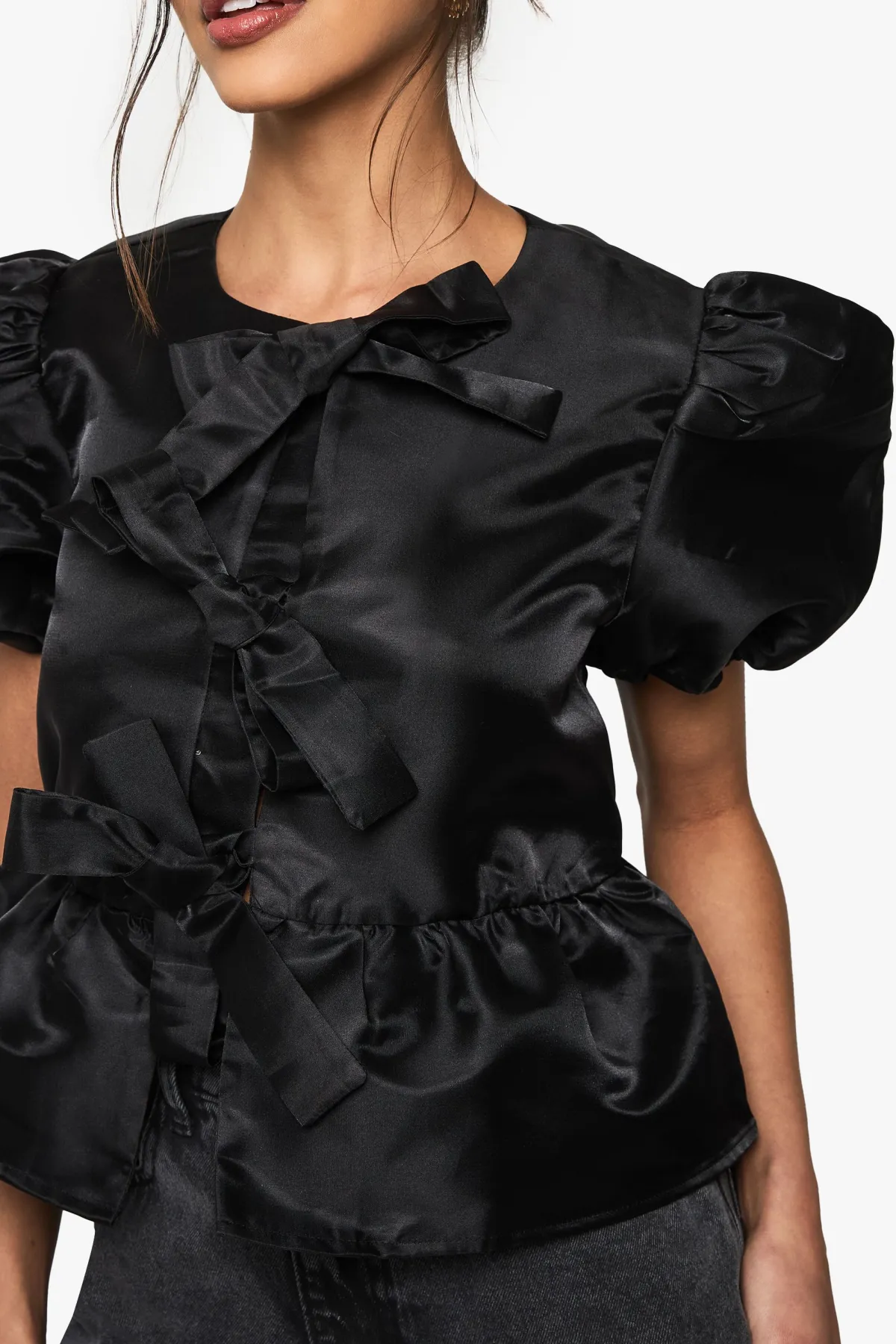 boohoo Top en taffetas à manches bouffantes<Femme Tops