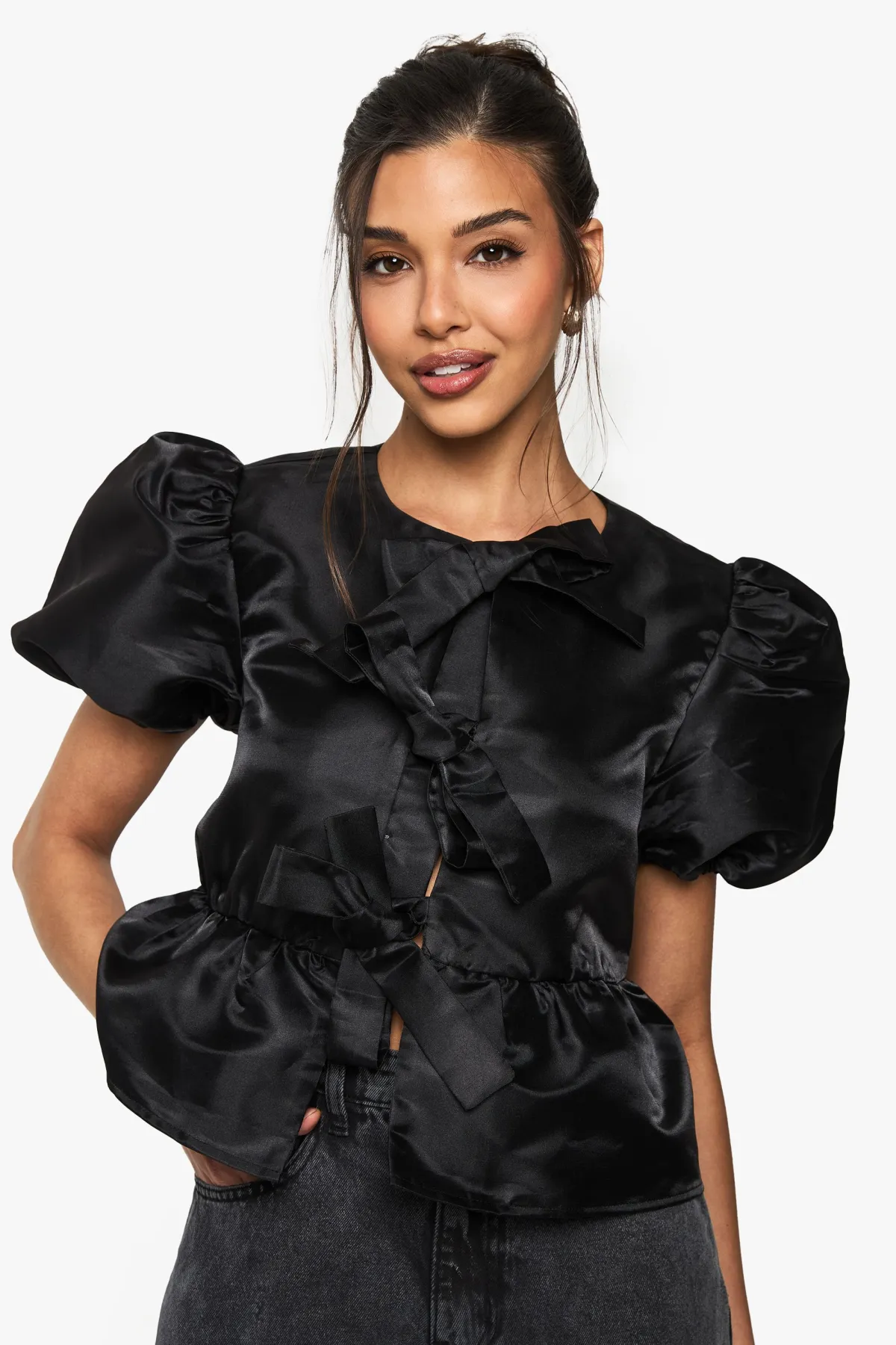 boohoo Top en taffetas à manches bouffantes<Femme Tops