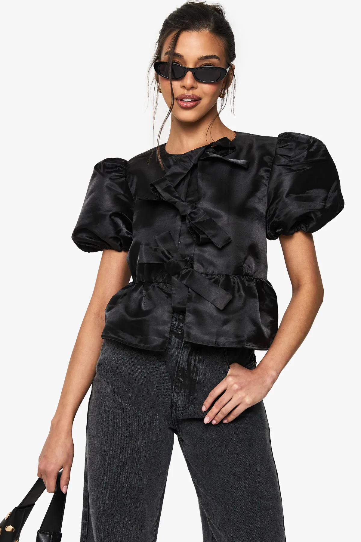 boohoo Top en taffetas à manches bouffantes<Femme Tops
