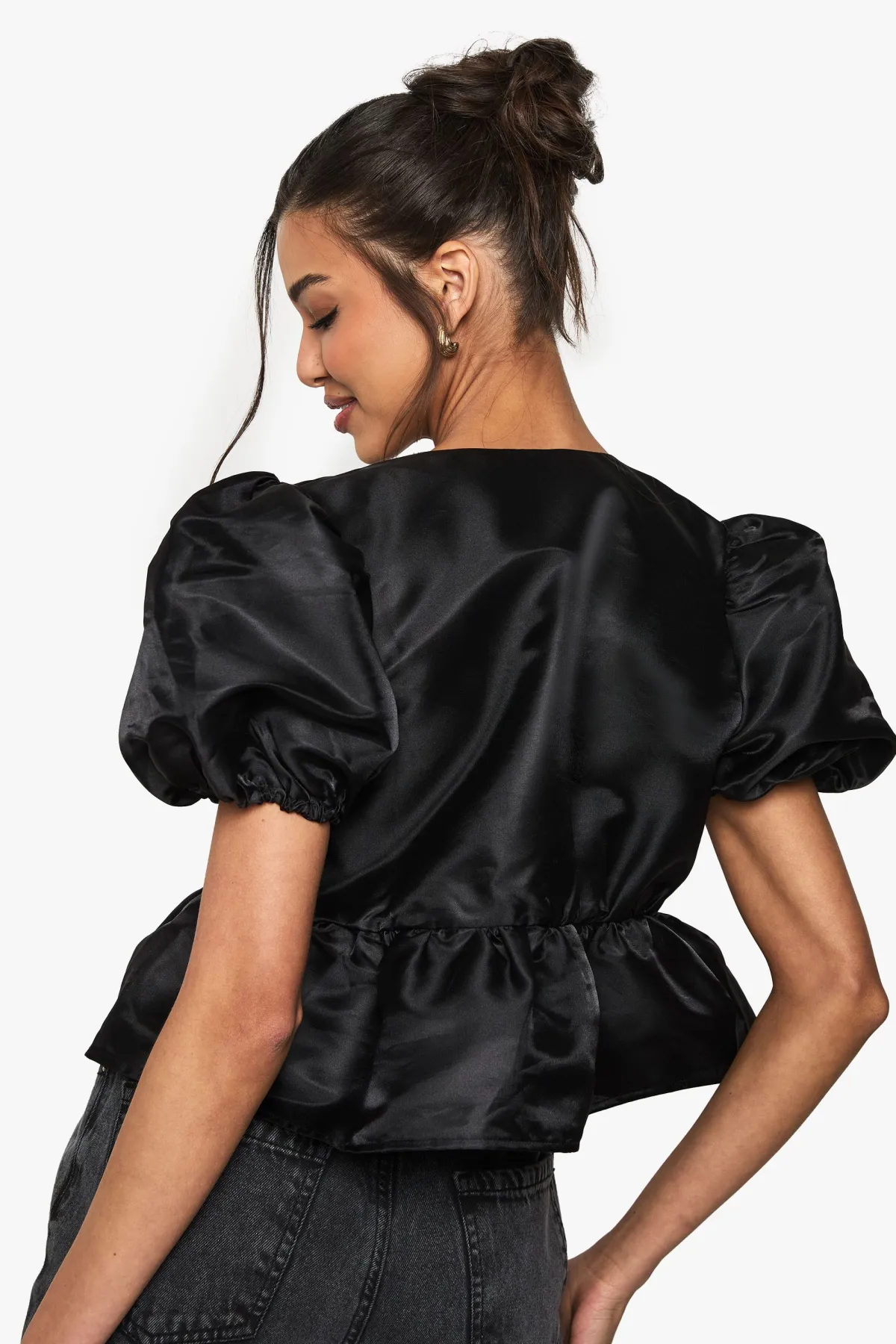 boohoo Top en taffetas à manches bouffantes<Femme Tops